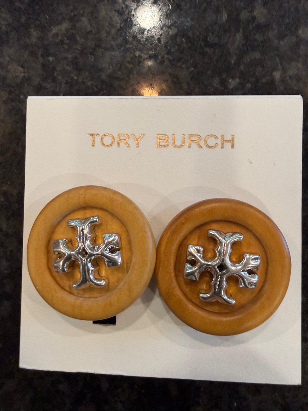 Tory Burch Round Enamel Logo Button Earrings in Mustard